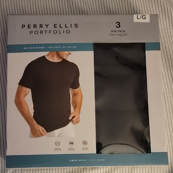 Perry Ellis Portfolio Black Crew Neck T-Shirts - Picture 1 of 4